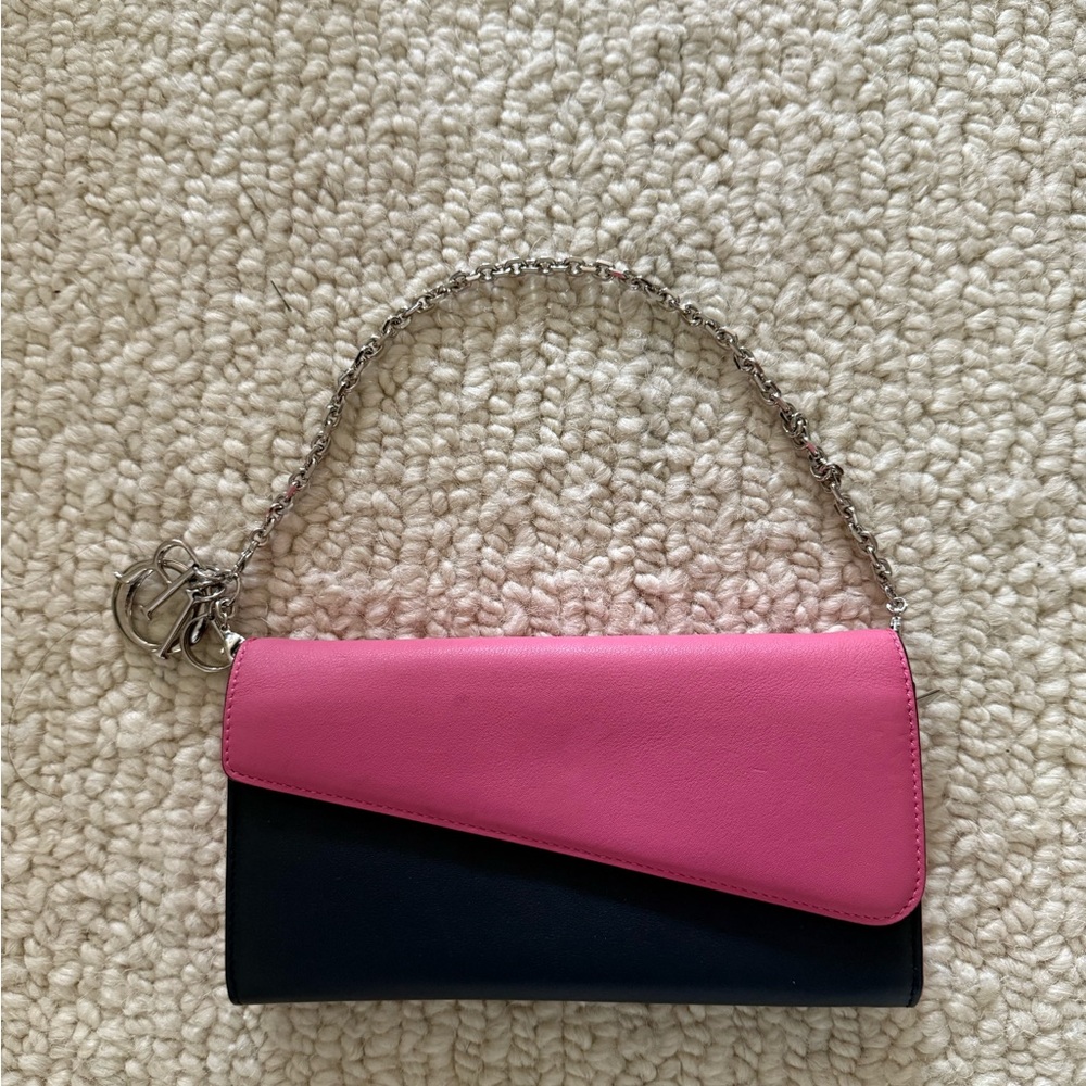 Dior Pink and Black Clutch with Chain Strap